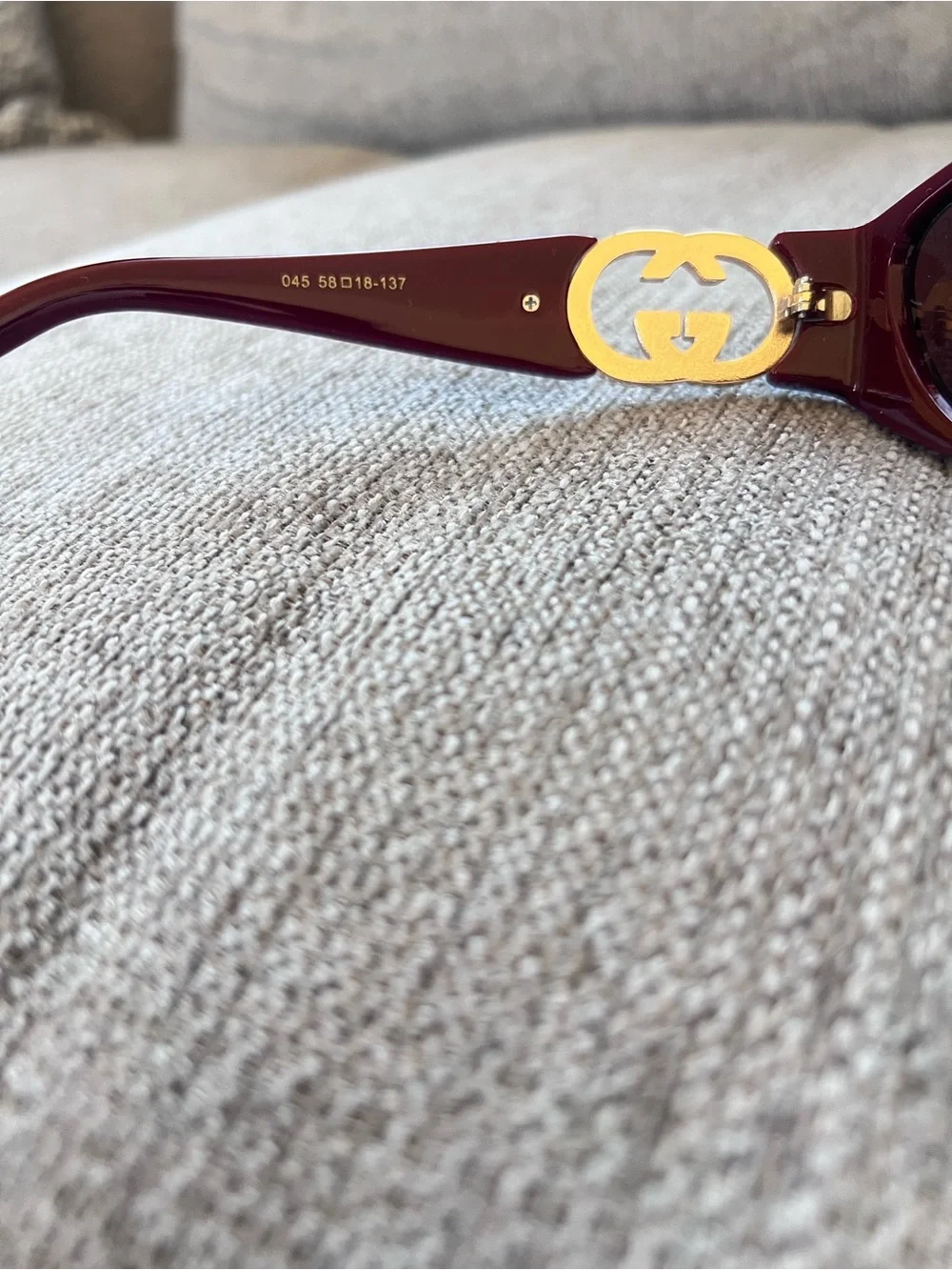 Gucci Interlocking G Burgundy Cat Eye Sunglasses with Gold Accent - Picture 7 of 8